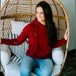 Lauribelles Chelsea DeBoer by Lily and Lottie burgundy distressed sweatshirt